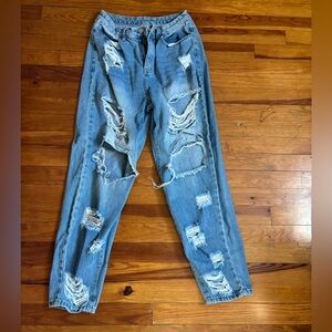 SHEIN Blue Distressed Boyfriend Jeans